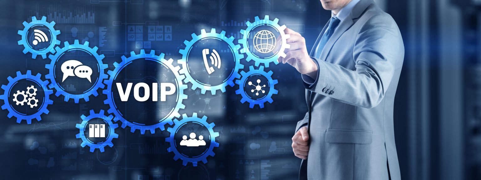VoIP-Grafik mit vernetzten Zahnrädern